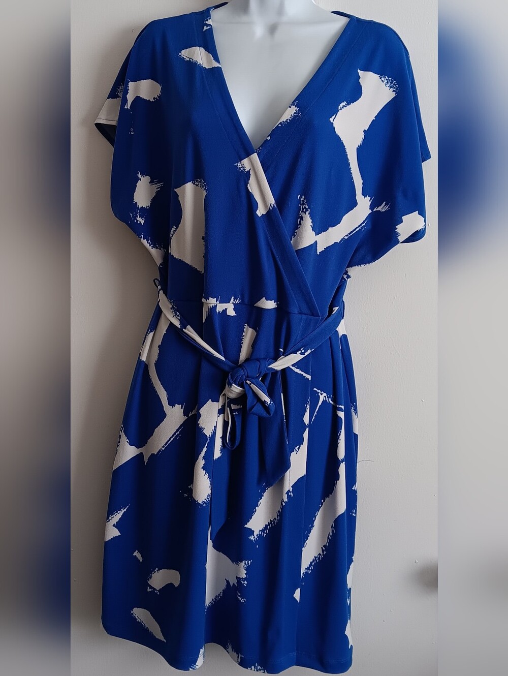 Nine West Royal Blue and White Faux-Wrap Knee High Dress Sz XL